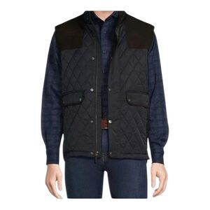 NWT Cremieux Men MEDIUM Vest Full Zip Snap Quilted Insulated Ethan Navy Brown